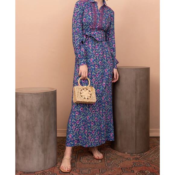 Rodebjer Palm Bag Handwoven Raffia Floral Structured Handbag Natural Canvas NWT - Picture 2 of 16